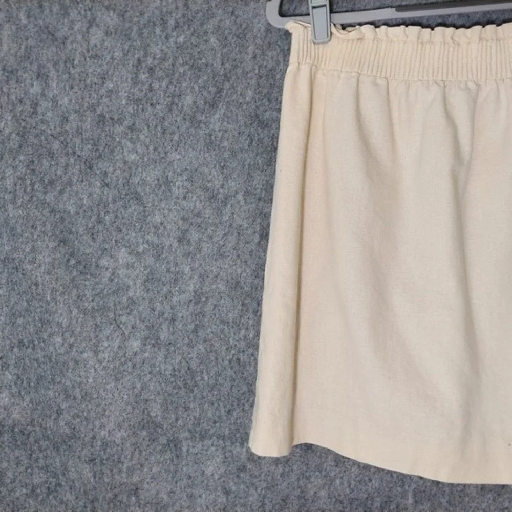 J.Crew Skirt Women 6‎ Beige Linen Paperbag Scallop Pocket Coastal Resort Mini